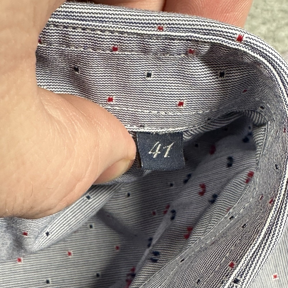 Triple Marfel Button Up Shirt Mens 41/L Gray Stitched Polka Dots Red Blue Cotton - Picture 3 of 13